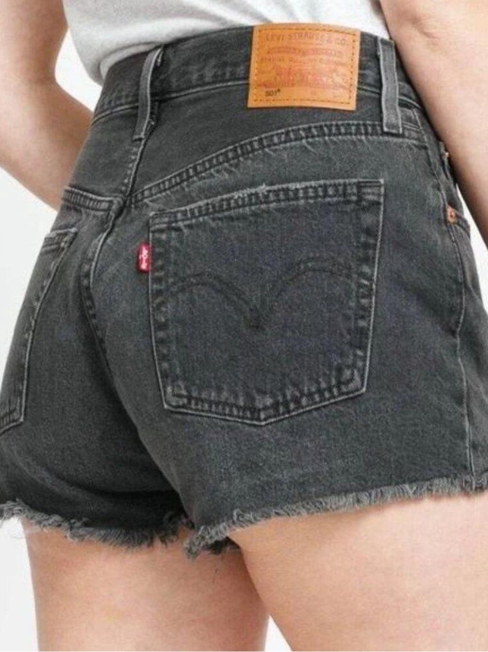 Vintage Levi's Washed Black High-Rise Cutoff Denim Shorts with zipper waist 34
